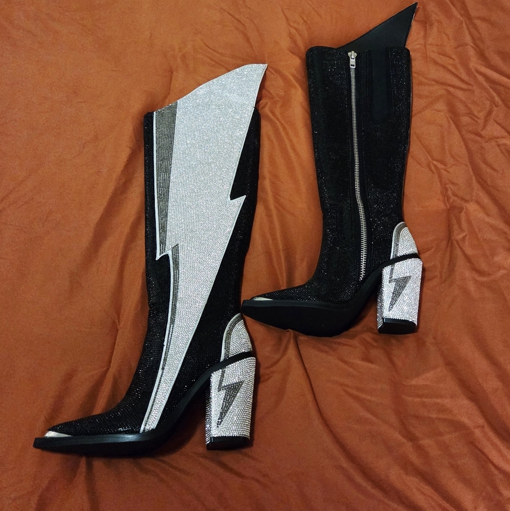 Dolls Kill Sheriff Shine Knee High Boots - Noir Ziggy - Club EXX - NWOT